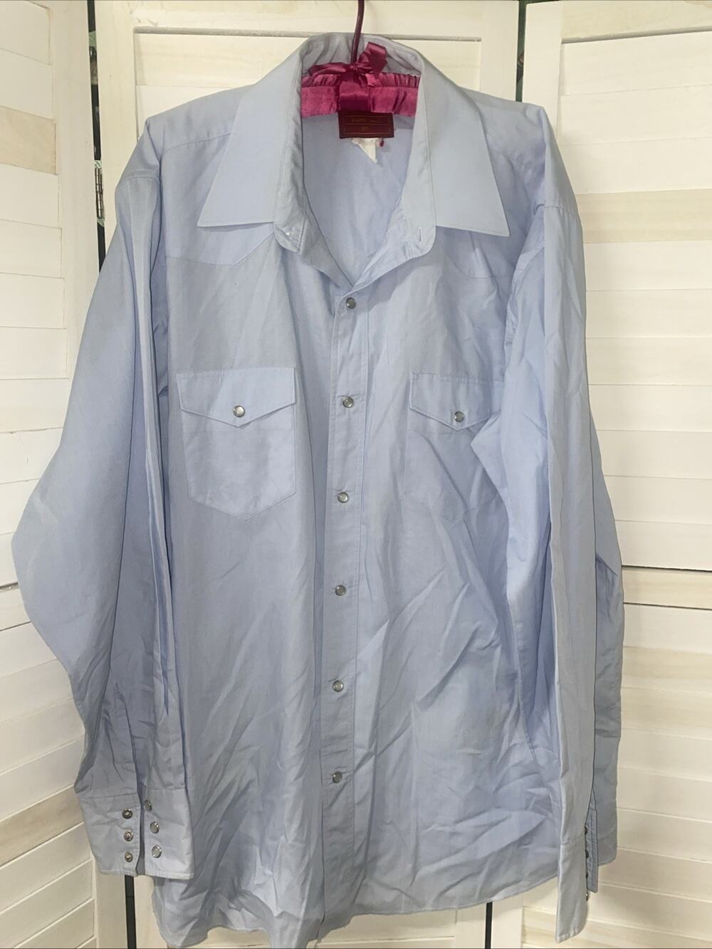 70s 80s Rustler Western Pearl Snap X-Long Tails Blue Shirt Men’s 2XT L/S